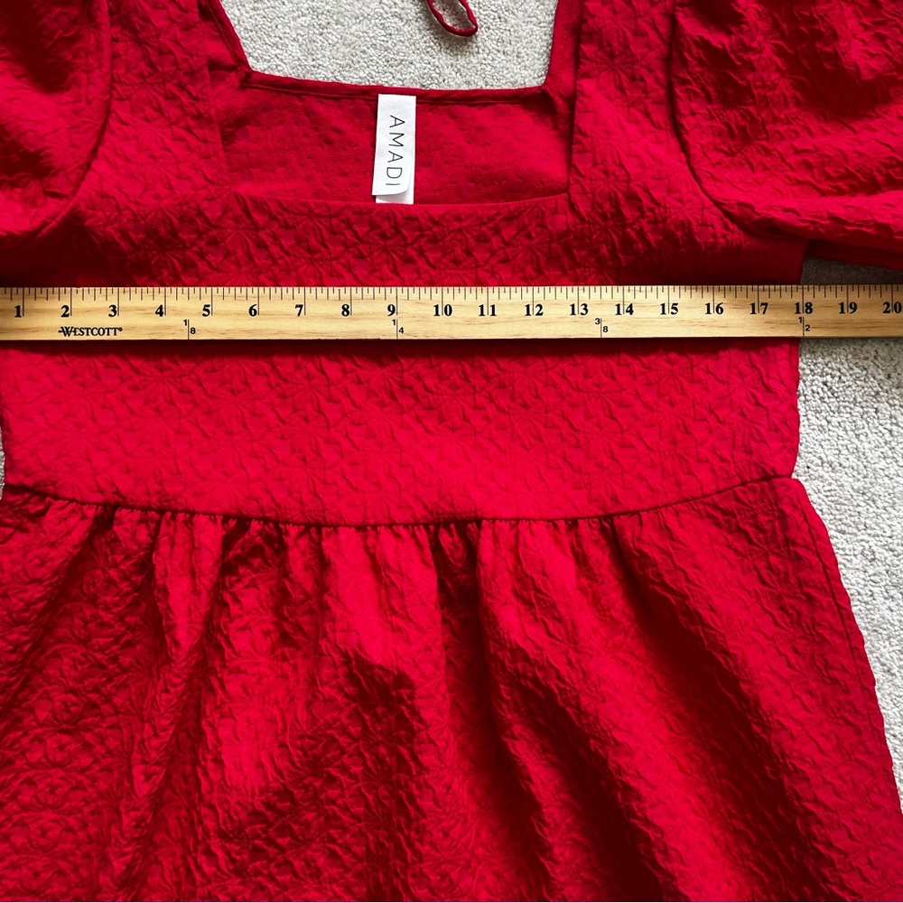 AMADI Esther Square Neckline Red Mini Dress Size Small Trendy Pretty Dainty - Picture 8 of 12